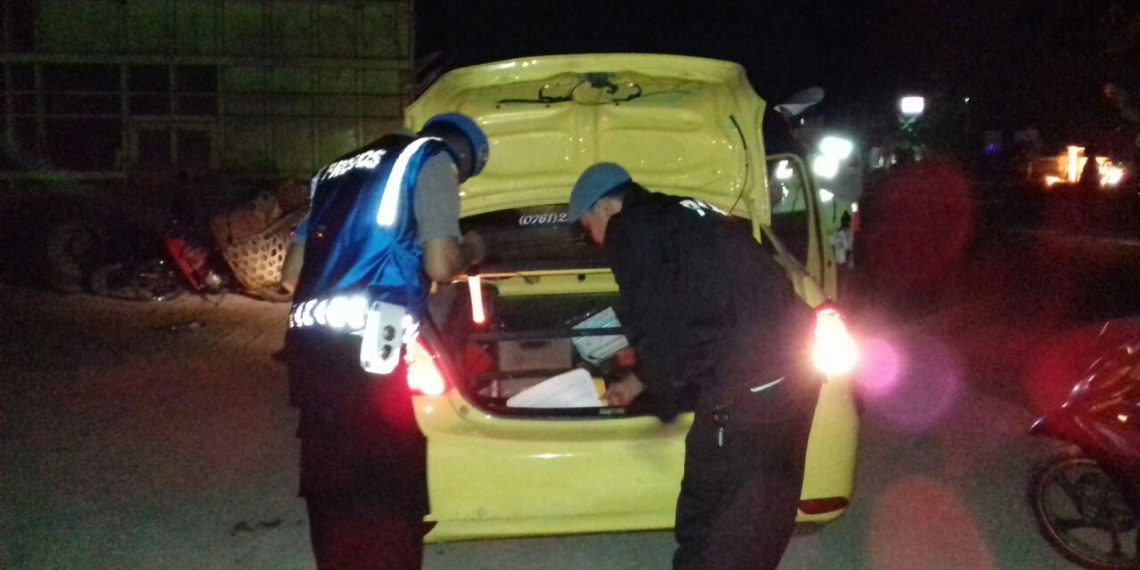 Cegah Pelaku Kejahatan, Polres Kampar Bersama Polsek Siak Hulu dan Tambang Lakukan Razia Tengah Malam