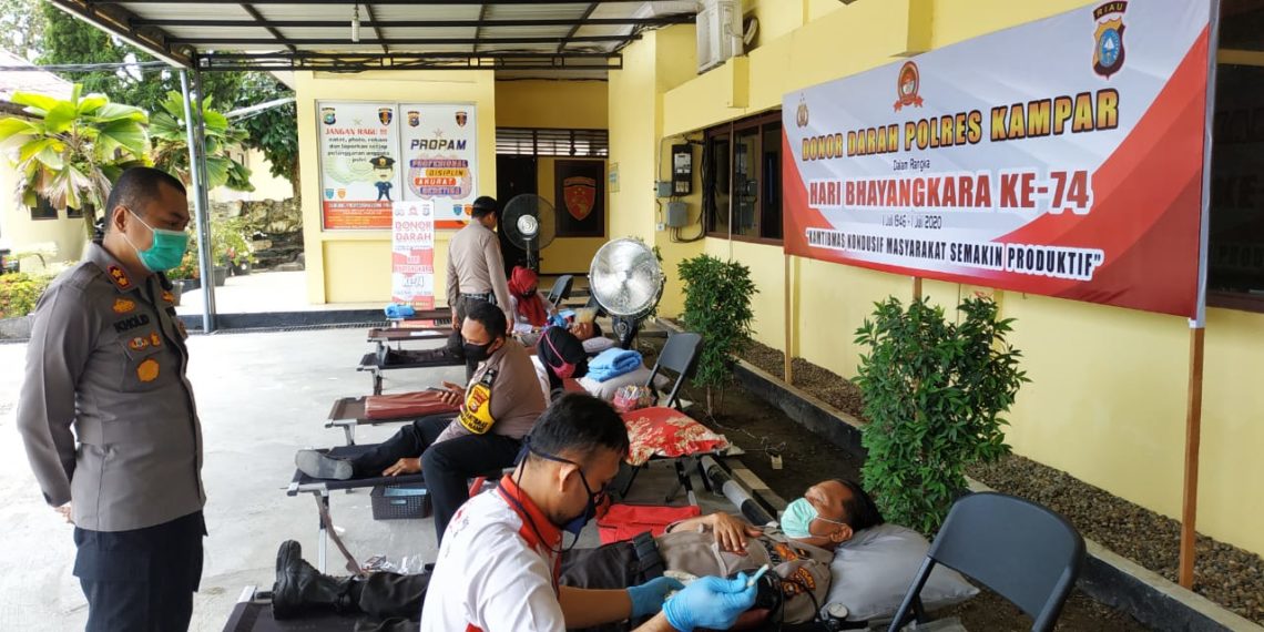 Polres Kampar Gelar Kegiatan Donor Darah dalam rangka Hari Bhayangkara ke-74