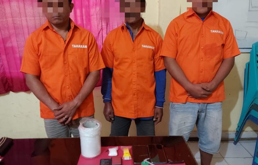 Tim Opsnal Polsek Tapung Hulu Tangkap 3 Pelaku Narkoba Dalam Pondok Diareal Kebun Sawit