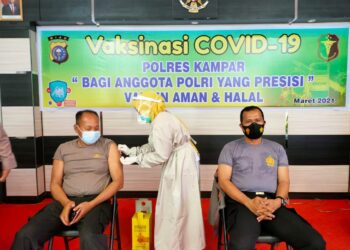 Hari ini Personel Polres Kampar Kembali Divaksinasi Covid-19 Untuk Tahap II Gelombang I