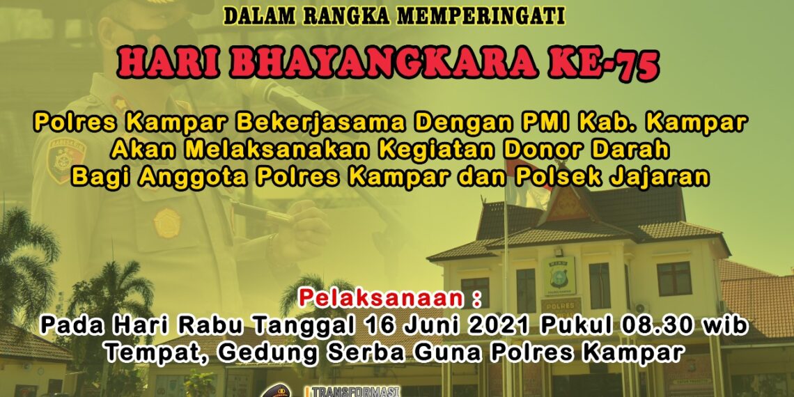 200 Lebih Personel Polres Kampar Akan Melaksanakan Donor Darah Jelang Hari Bhayangkara ke-75