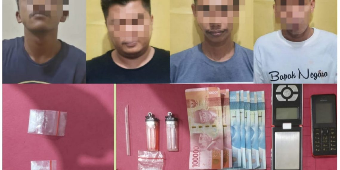 Empat Tersangka Pengedar Shabu Diciduk Resnarkoba Polres Kampar di Desa Tanjung Sawit Tapung