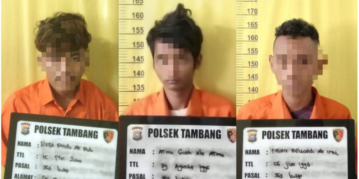 Terekam CCTV, 3 Pelaku Pencurian ini Diamankan Warga Lalu Diserahkan ke Polsek Tambang