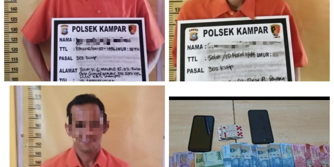 Unit Reskrim Polsek Kampar Amankan 3 Pelaku Judi QQ di Desa Pulau Payung Kec. Rumbio Jaya