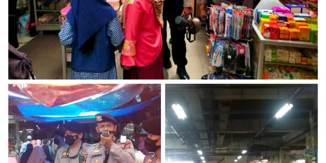 Sat Samapta Polres Kampar Sampaikan Imbauan Prokes di Pasar Ramayana Bangkinang