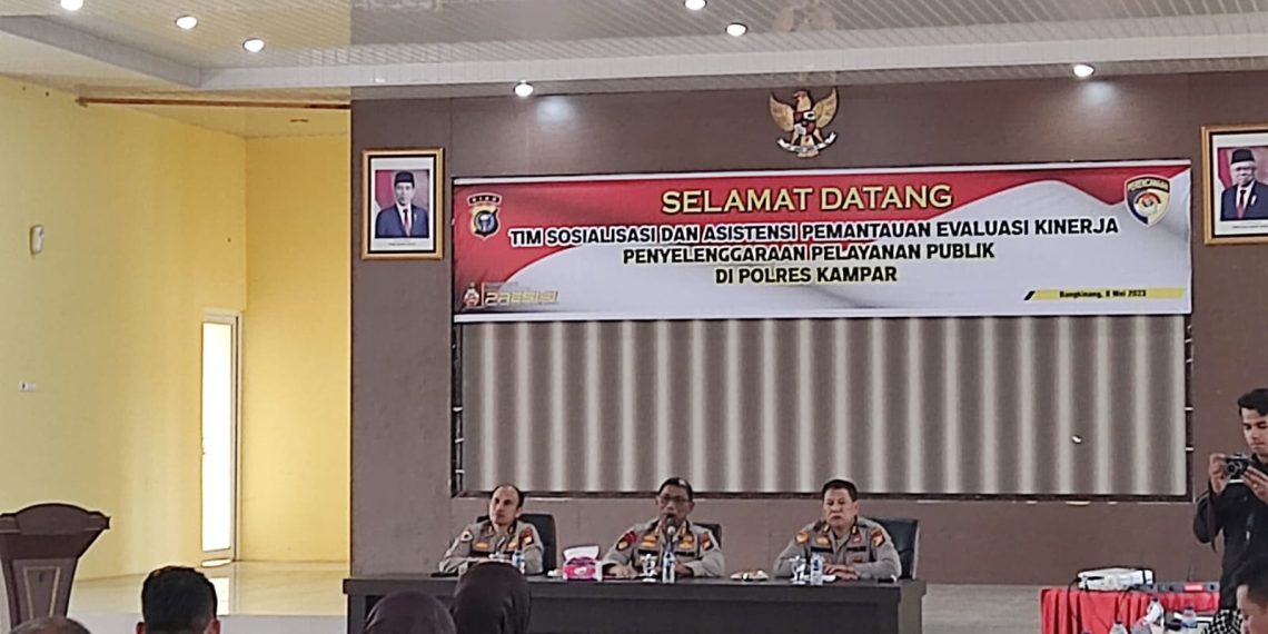 Polda Riau Laksanakan Sosialisasi dan Asistensi Pemantauan Evaluasi Kinerja Penyelenggaraan Pelayanan Publik di Polres Kampar
