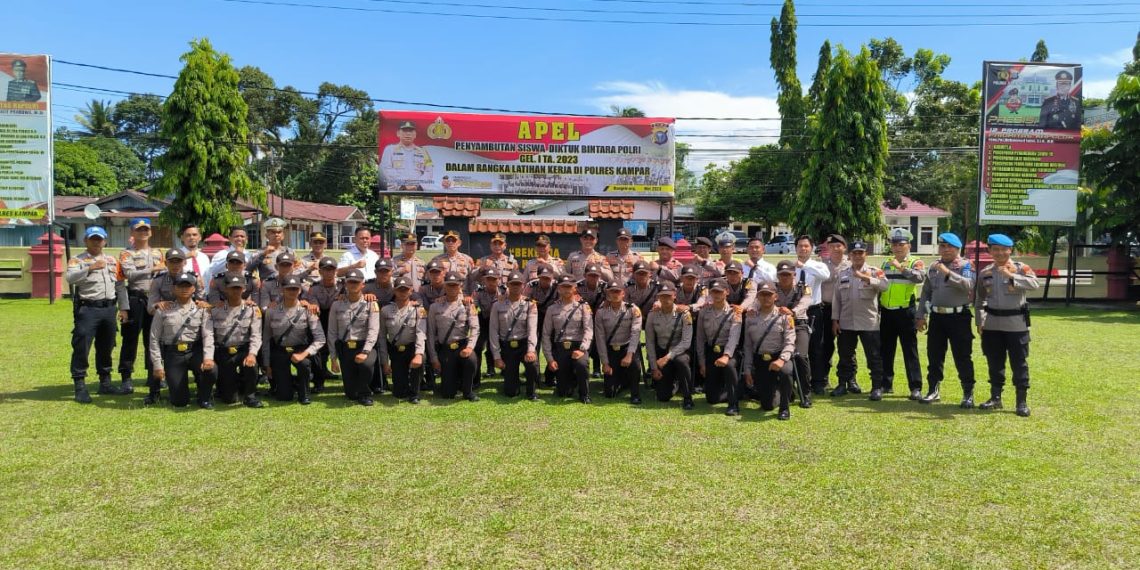 Polres Kampar Gelar Upacara Penerimaan 26 Siswa Latja Diktukba SPN Polda Riau