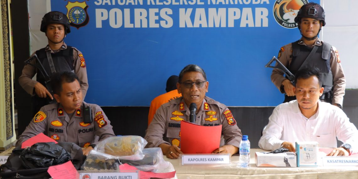 Konferensi Press Polres Kampar, Pelaku Narkoba di Tangkap Dengan Barang Bukti 3,3 Kilogram