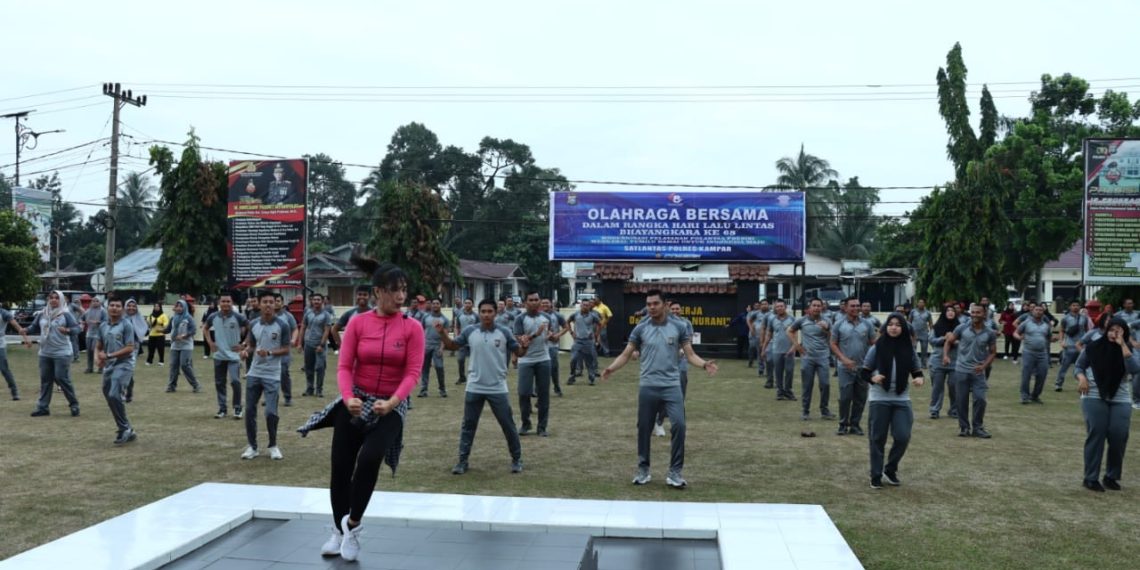 Meriahkan Hari Lalu Lintas Bhayangkara Ke – 68, Polres Kampar Gelar Olah Raga Bersama